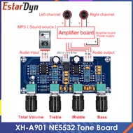 XH-A901บอร์ดปรับ NE5532พรีแอมป์พรีแอมป์พร้อมเสียงทุ้มเบสเสียงแหลมตัวควบคุมเสียงสำหรับบอร์ดเครื่องขยายเสียง