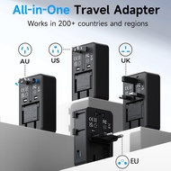 4-in-1 Mini Universal Travel Adapter, 25W Fast Charging Power Adapter, with USB+Type C Ports，Interna