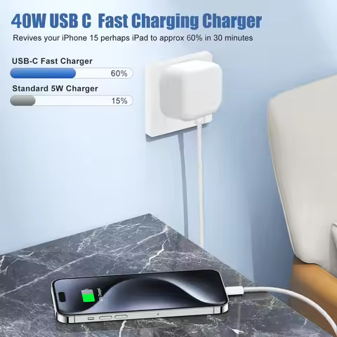 For Apple 40W PD Charger For iPhone 11 12 13 14 15 16 17 Pro Max 17 Air 8 7 Plus Fast Charging USB C