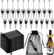 Kosiz 20 Pcs Beadable Wine Stoppers for Wine Bottles 20 Black Organza Bags Set Decorative Beaded Wine Bottle Stopper Bulk Reusable Alloy Wine Saver for Beverage Wedding Gifts Holiday Party Favors Bar
