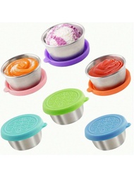 6 Packs Salad Dressing To Go Containers, 1.6 Oz Small Stainless Steel Sauce Cups With Leakproof Sili