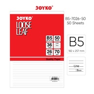 Loose Leaf B5 Joyko B5-7026 Binder File Paper Price per Pack of 50 Sheets B5 Paper 26 Holes 36 Lines