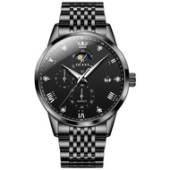 OLEVS 2925 Fashion Quartz Men Watch Gift Stainless Steel Watchband Round-dial Wristwatch Moon Phase 