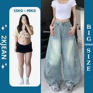 Women's plain wide-leg jeans Bigsize 55-90kg, unisex loose form, QC 2KJeans QC256