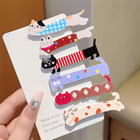 6/12PCS Cute Long Cat Duckbill Clips, Sweet Girlish Bang Clips, New Style Versatile Cartoon Hair Acc