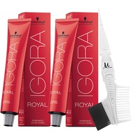 Schwarzkopf Igora Royal 7-0 Medium Blonde Permanent Hair Colors and M Hair Designs Tint Brush/Comb (Bundle 3 items)