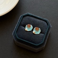 [Rough Stone] Golden Sun Stone 925 Silver Earrings