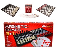 Magnetic Chess and Checkers Set with Non-Magnetic Playing Cards, Travel Multi Board Games for Adults
