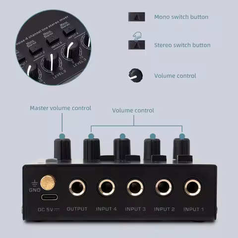 Audio Mixer Mini Low Noise Sound Mixer Ultra Compact Professional Sound Mixer 4 Channel Audio Mixer 