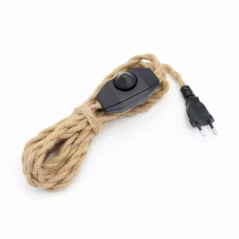 AC 220-250V Power Cord Vintage Hemp Cord with EU Plug Switch or Dimmer For Table Lamp