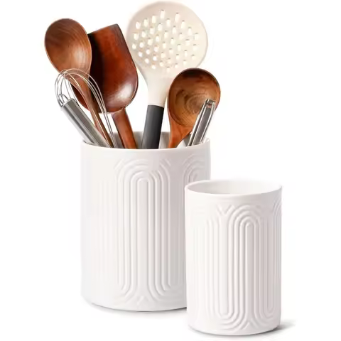 Ceramic Utensil Holder 1/2PCS Kitchen Utensil Organizers for Countertop Arch-Design Utensil Crocks f