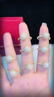 nhẫn mạ vàng cao cấp bi châu tròn dát đá pha lê tấm siêu lấp lánh lung linh