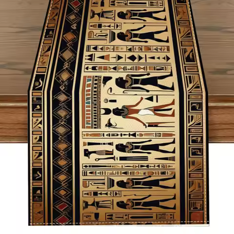 Egyptian Art Themed Linen Table Runner Dresser Scarf Table Decor Retro Elements Art Pattern Table Ru