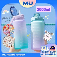 MIJOO Water Bottle with Straw Big Capacity School Gym BPA Free Leakproof 大容量水壶 2 Litre