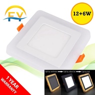 FY Downlight LED Panel Light Ceiling Light Slim 6 inch (12+6)W - Square - Dual ColorY Downlight LED 