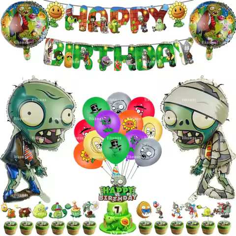 Game Miner Zombies Plantsed Foil Latex Balloons Set Theme PVZ Cake Topper Party Supplies Birthday Ba