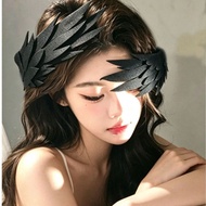 Black Angel Wings Ear Feather Hair Clip Dark Wind Feather Wings Side Clip Headdress/jjtg