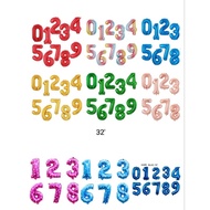 32 inchi 0-9 GOLD SILVER BLUE huruf number 32 ' BALLON FOIL HELIUM SUPPORT