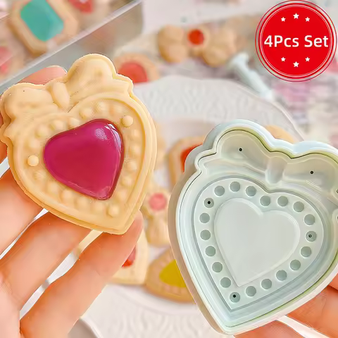 4Pcs Jam Sandwich Love Heart Bow Cutters Cookie 3D Baking molds Fondant Cake Decoration pastry Biscu