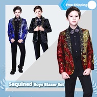 B315 (Direct Factory) Boy Sequined Glitter 5pc Suit Children's Piano Performance Clothing Kids Blaze