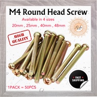 ALife M4 Round Head Screw High Quality Furinture Wood Skru Kepala Bulat Kabinet Papan 20mm 25mm 40mm 48mm 1pack 50biji