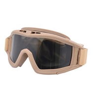 Military Airsoft Tactical Goggles Shooting Glasses 3 Lens Motorcycle Windproof Game Goggles (Camel)