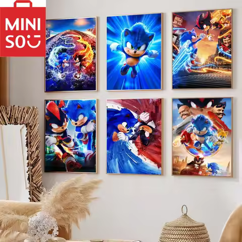 MINISO 5D DIY Cartoon Cool S-Sonic-ES Hedgehog 3 Diamond Painting Living Room Office Decoration Bedr