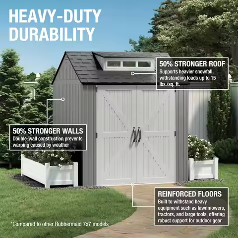 Resin Outdoor Storage Shed with Base (7 X 7 Feet), Weather-resistant Grey
