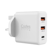 Codes Codes PD 65W 氮化鎵充電插頭 | 三接口設計| PD 65W極速快充 | 全球通用電壓 (110-240V) | 香港行貨
