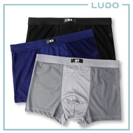 (3PCS | M-2XL) MR Bamboo Fiber Boxer Brief Trunk Breathable Mesh Underwear | Boxer Lelaki Kain Mesh 