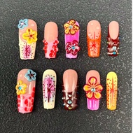 10 Pieces Of Handmade Nail Flower Pressing 33mm Square Nails In Multiple Colors, French Gradient Han