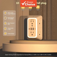 Outlet Extender Surge Protectort with Night Light,6 AC  and 4 USB Ports,Power Strip with 3-Level Adj