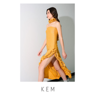 Kemissara Ruffle Slit tube Dress - Mustard yellow
