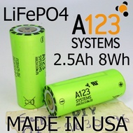 USA systems A123 ANR26650 M1B LiFePO4 3.2v 3.6V 2500mAh Rechargeable High Drain power battery solar 