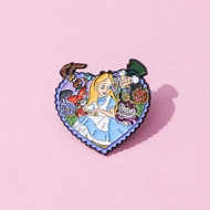 1Pc Cute Heart-shaped Alice in Wonderland Metal Badge Alloy Brooch Decoration Pin