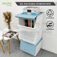OKURA 35L Stackable Storage Box / Flip Top Front Open Multipurpose Organizer Plastic Box / Plastic C