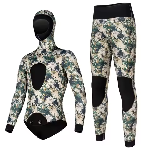 Adult 5MM Hooded Split Wetsuit Thermal Neoprene Diving Suit for Cold Water Diving