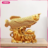 [zcinnsbc] Feng Shui Wealth Arowana Fish Lucky Fish Statue Golden Dragon Fish for Office