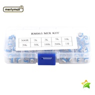 MERLYMALL 100PCS Variable Resistor, Blue&White 10 Values Potentiometer, Precision Film Type Adjustab