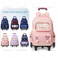 Trolley School Bag for Kids Trolley Backpack Large Capacity Shool Bag with 2/6 Wheels Trolley Multip