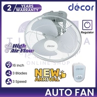 Auto Fan 16Inch 3 Blades 3 Speed 360 Degree Regulator Auto Fan Wall Fan Ceilling Fan Kipas Siling