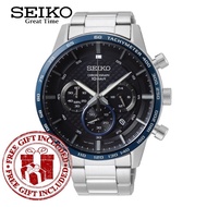 Seiko SSB357P1 Men's Sport Chronograph Quartz Black Dial Silver Stainless Steel Strap Watch