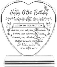 65th Birthday Gifts for Women Men, Laser Glass Heart 65th Birthday Decorations Ideas, Happy Birthday