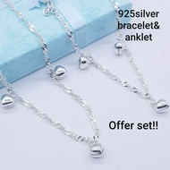 (BA1450825)offer set original 925 silver bracelet+ anklet(rantai tangan + rantai kaki perak 925)