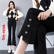 Womens 8-Point Micro Flared Pants Black Slimming Short Design 9-Point Pants Korean Style Commute Win