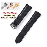 For Tank Style Replacement Strap 16/18/20mm Ballon Bleu Litchi Grain Leather with Folding Buckle