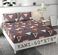 KAWI Cotton Feel 200TC Double Bedsheet Queen Size 78x60 Inches with Elastic Fitting with 2 Pillow Co