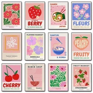 Abstract Floral Flower Market Seoul Cherry Fleur Pastel Blue Poster Print Wall Art Pictures Canvas P