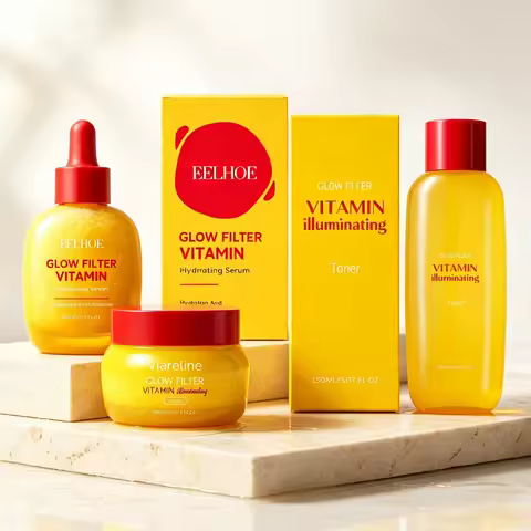 Glow Filter Vitamin Illuminating Skin Care Kit - Plumping Serum & Toner, Face Cream Brightening & Hy