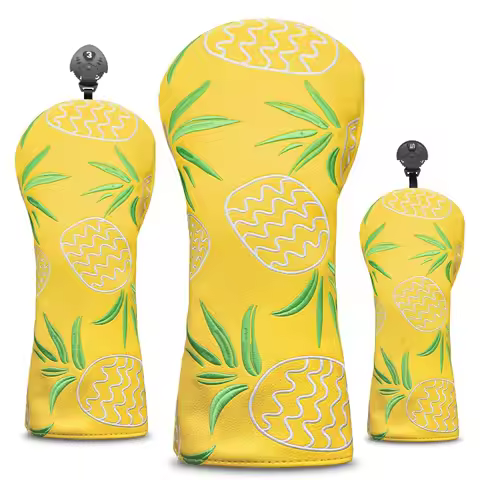 Tropical Pineapple and Leaf Pattern Golf Club Head Cover - Suitable for 1-Wood, 3-Wood, 5-Wood, UT W